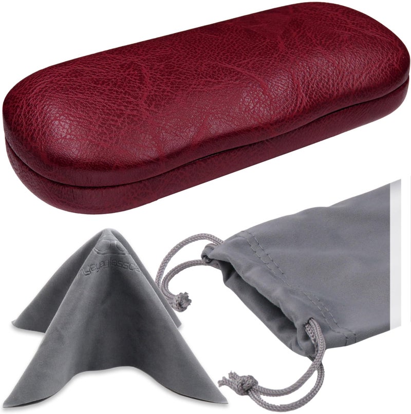 MyEyeglassCase Hard Eyeglass Case with Microfiber bag & cleaning cloth - Elegant Distressed Burgund glasses case | hard shell for Small to Medium Frames Glasses case (AS196 Burgundy)  - Image 1