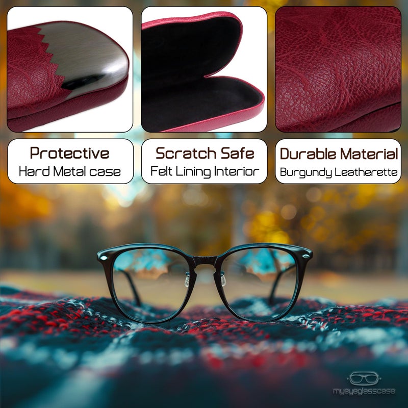 MyEyeglassCase Hard Eyeglass Case with Microfiber bag & cleaning cloth - Elegant Distressed Burgund glasses case | hard shell for Small to Medium Frames Glasses case (AS196 Burgundy)  - Image 3