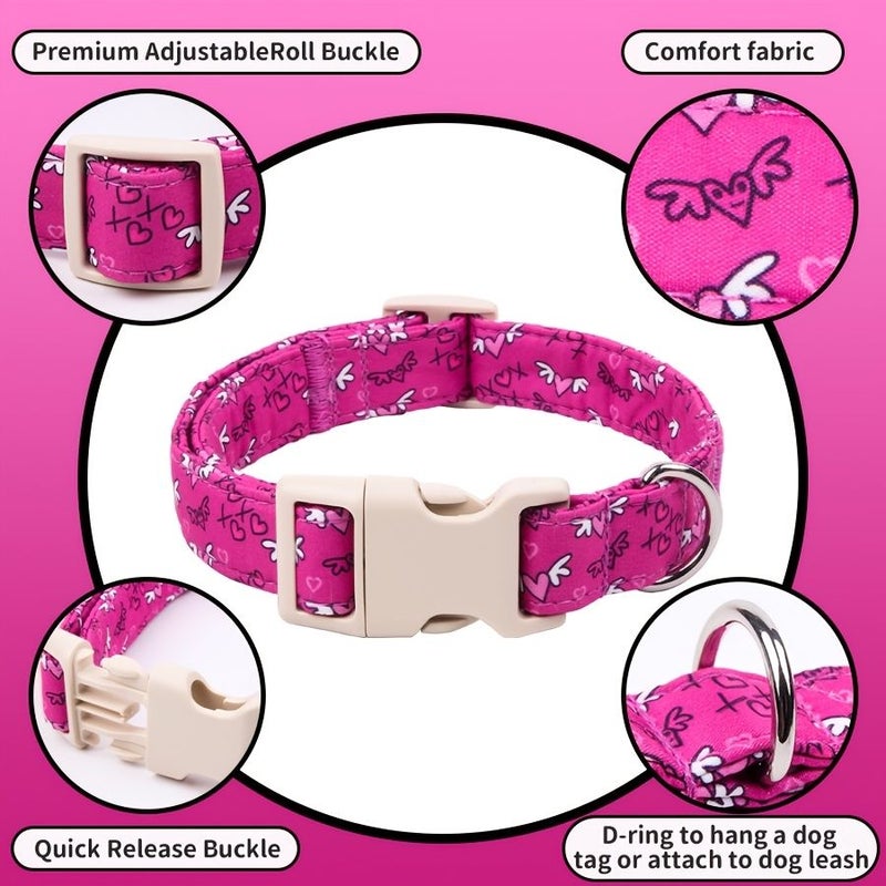 Purple Heart Print Dog Collar With Quick Release Safety Buckle Soft Comfort Pet Gift - Image 1
