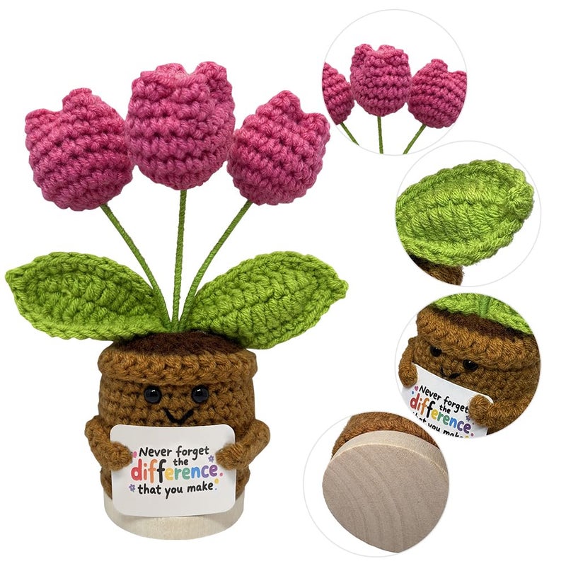 Ucuber Handmade Crochet Tulips Flowers, Positive Crochet Flower Emotional Support Gift,Inspirational Appreciation Birthday Gifts for Women, Mom, Teacher, Coworker (Never Forget) - Image 3