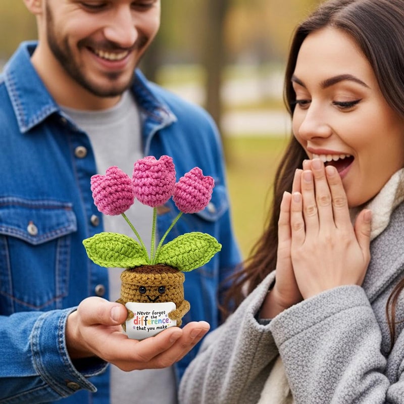 Ucuber Handmade Crochet Tulips Flowers, Positive Crochet Flower Emotional Support Gift,Inspirational Appreciation Birthday Gifts for Women, Mom, Teacher, Coworker (Never Forget) - Image 5