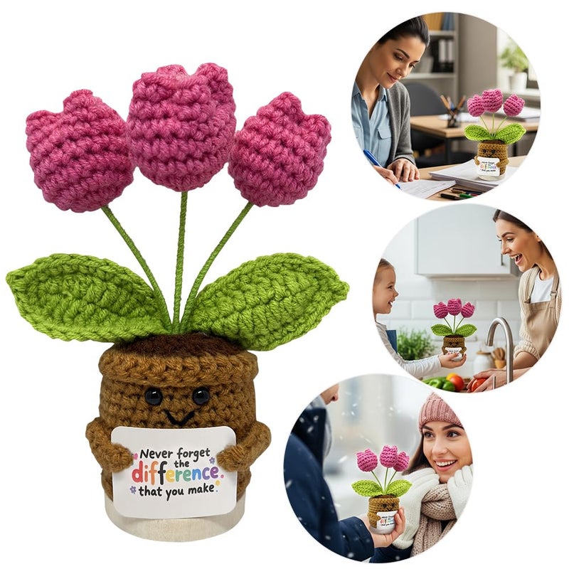 Ucuber Handmade Crochet Tulips Flowers, Positive Crochet Flower Emotional Support Gift,Inspirational Appreciation Birthday Gifts for Women, Mom, Teacher, Coworker (Never Forget) - Image 2