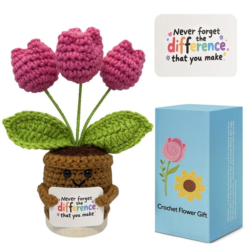 Ucuber Handmade Crochet Tulips Flowers, Positive Crochet Flower Emotional Support Gift,Inspirational Appreciation Birthday Gifts for Women, Mom, Teacher, Coworker (Never Forget) - Image 1