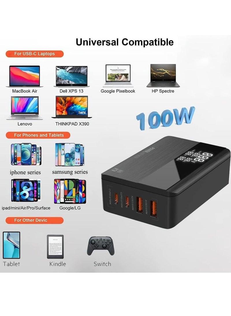 Y&D USB C Charger, 100W PD GaN Fast Charger Block with LED Display, 4-Port Desktop Charging Station 2 USB-C +2 A Ports for MacBook Pro/Air, iPad, Laptops, iPhone, Samsung Galaxy, Steam Deck - Image 4