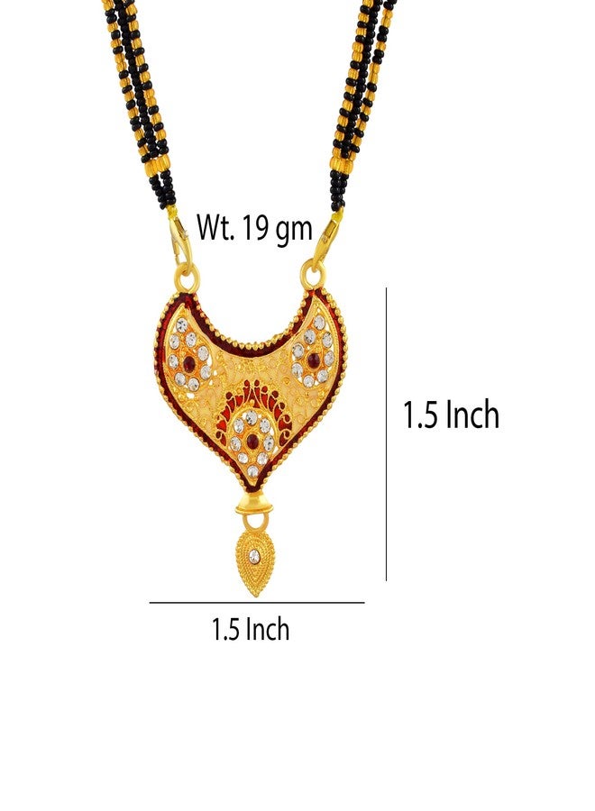 morir Gold Plated Traditional Mangalsutra Pendant for Women with Black Beads and CZ Stones - Image 2