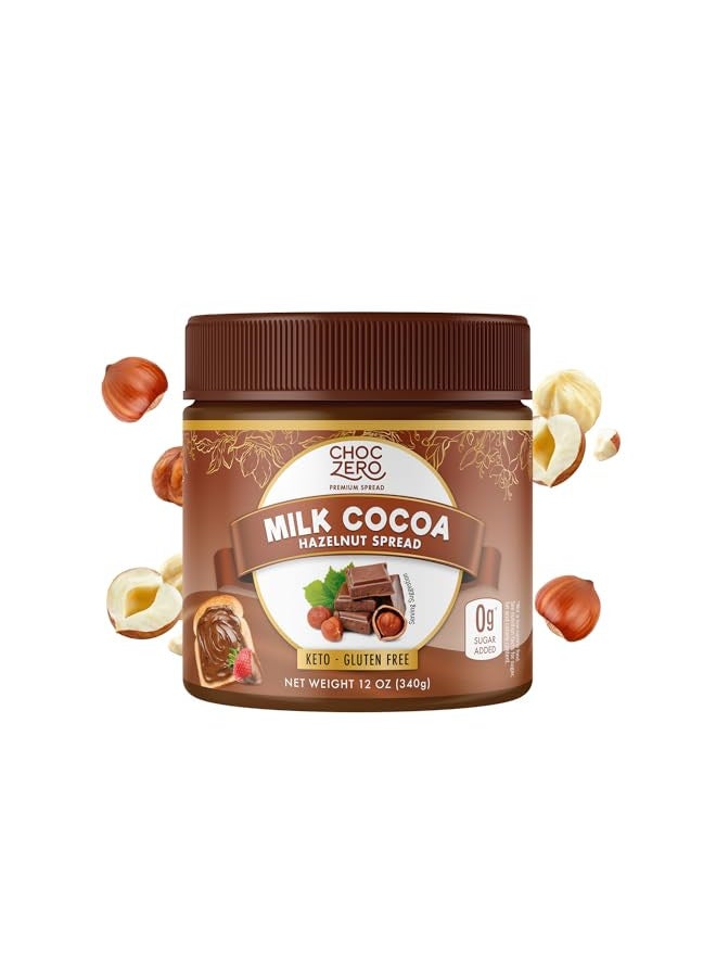 CHOCZERO ChocZero Keto Milk Chocolate Hazelnut Spread - Keto Friendly, No Sugar Added, Best Low Carb Dessert, Perfect Topping for Almond Flour Pancakes, Naturally Sweetened with Monk Fruit (1 jar, 12 oz) 