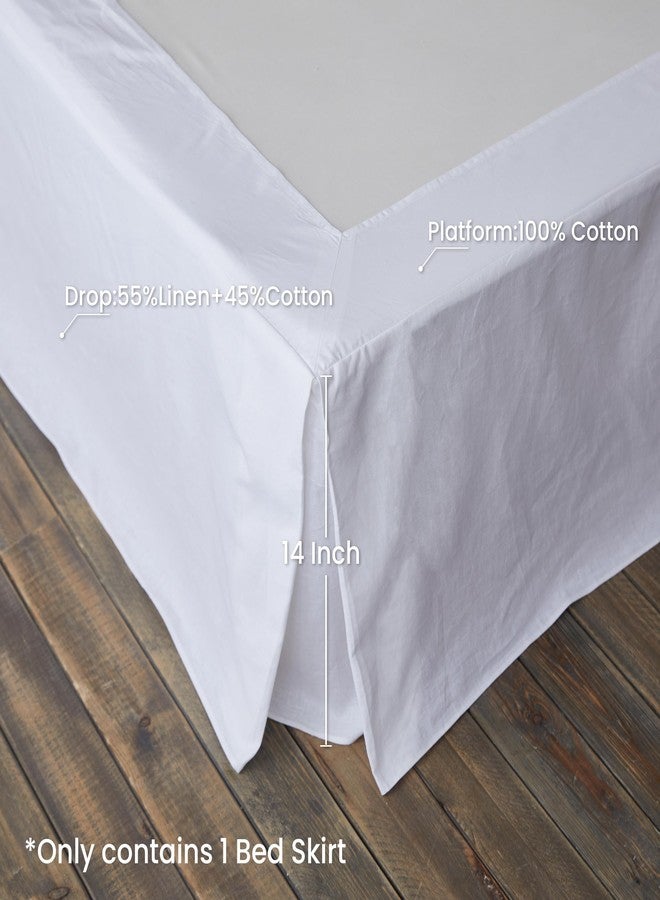 BISELINA French Linen Wrap Around Bed Skirt with Pleated Corner 14-Inch Tailored Drop Natural Flax Cotton Blend Basic Soft Cozy (14" Queen, White) - Image 3