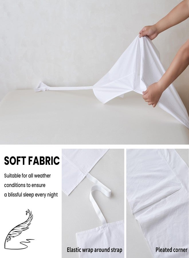 BISELINA French Linen Wrap Around Bed Skirt with Pleated Corner 14-Inch Tailored Drop Natural Flax Cotton Blend Basic Soft Cozy (14" Queen, White) - Image 4