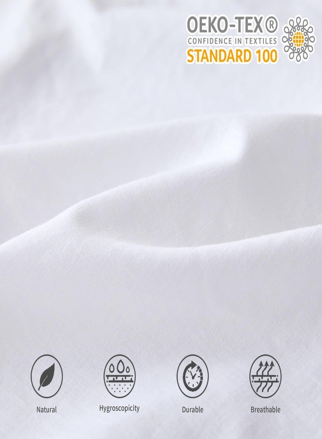 BISELINA French Linen Wrap Around Bed Skirt with Pleated Corner 14-Inch Tailored Drop Natural Flax Cotton Blend Basic Soft Cozy (14" Queen, White) - Image 2