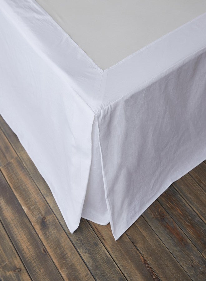 BISELINA French Linen Wrap Around Bed Skirt with Pleated Corner 14-Inch Tailored Drop Natural Flax Cotton Blend Basic Soft Cozy (14" Queen, White) - Image 1