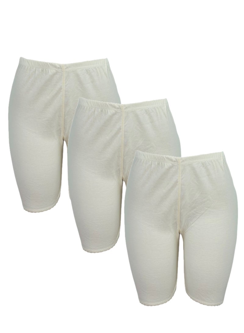 City Rose 3-Piece Short Inner Leggings With Elasticated Waistband Cotton Offwhite - Image 1