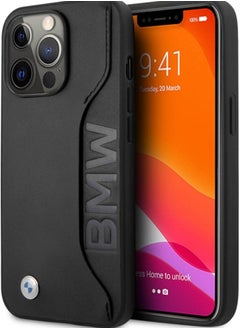 BMW BMW Real Leather Hard Case With Card Slot Debossed Wordmark On Tone Stitchings For Iphone 13 Pro (6.1") - Black  - Image 1