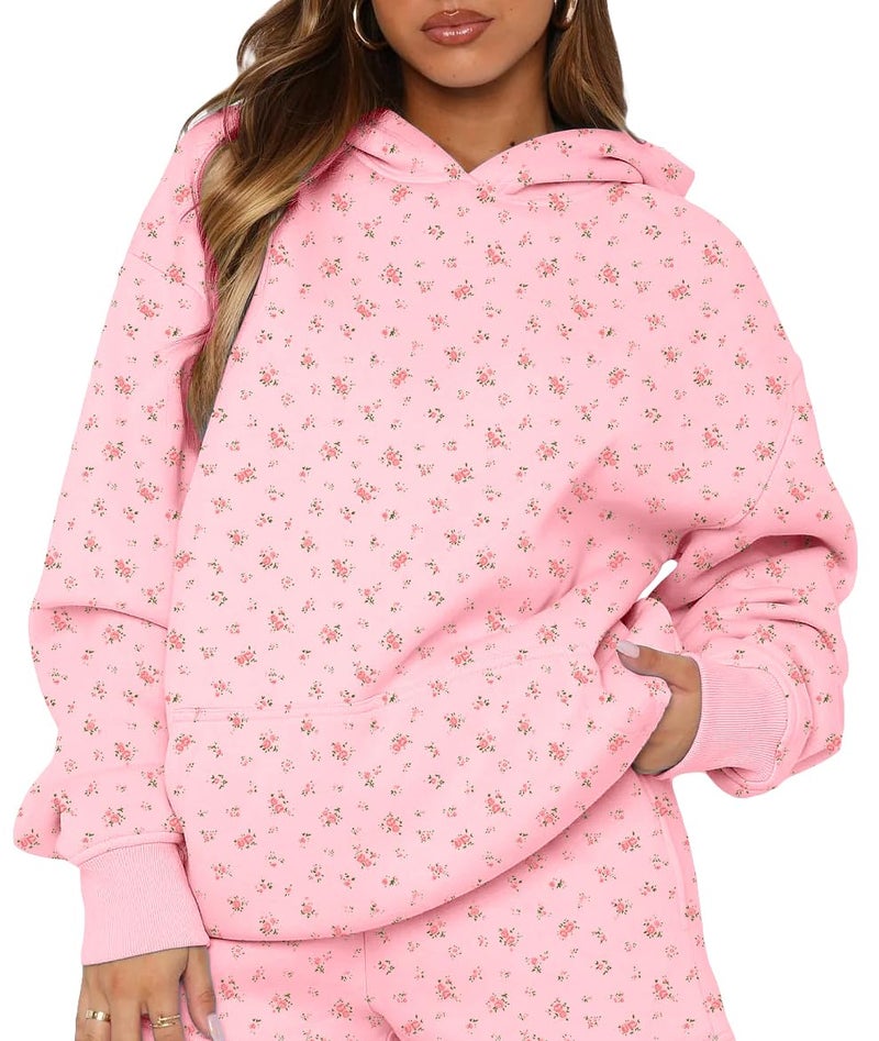 BAIGRAM Women Oversized Ditsy Floral Fleece Hoodies Snowflake Print Hooded Sweatshirt 2025 Y2K Aesthetic Fall Pullover - Image 1