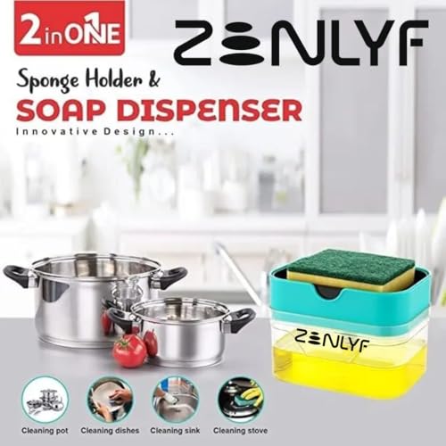 Zenlyf 2 in 1 Soap Dispenser for Kitchen Sink with Sponge Holder - Efficient Dish Wash Dispenser and Kitchen Soap Dispenser for Easy Dishwashing - Image 5