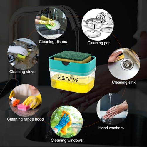 Zenlyf 2 in 1 Soap Dispenser for Kitchen Sink with Sponge Holder - Efficient Dish Wash Dispenser and Kitchen Soap Dispenser for Easy Dishwashing - Image 2