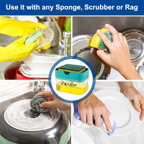 Zenlyf 2 in 1 Soap Dispenser for Kitchen Sink with Sponge Holder - Efficient Dish Wash Dispenser and Kitchen Soap Dispenser for Easy Dishwashing - Image 4