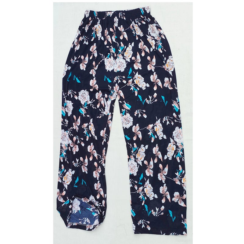 Cross-border Fashion Ink Butterfly National Style Casual Pants Womens New Chinese Style Loose Wide Leg Loose Summer New Ankle-length Pants Dark night butterfly ice silk nine-point straight flower pants 