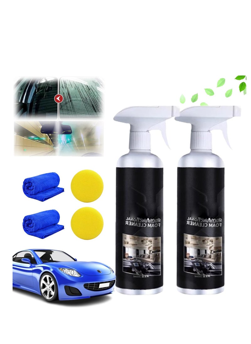 Excefore Multifunctional Glass Oil Film Foam Remover, 2 PCS Glass Oil Film Remover for Car with Sponge Towel, Car Glass Oil Film Cleaner, Glass Oil Film Stain Removal Cleaner, Oil Film Remover for Car Window  - Image 1