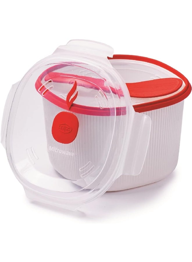 Snips Dishwasher Safe Microwave Rice and Grain Cooker White and Red 2.7 Liter 000849 - Image 1