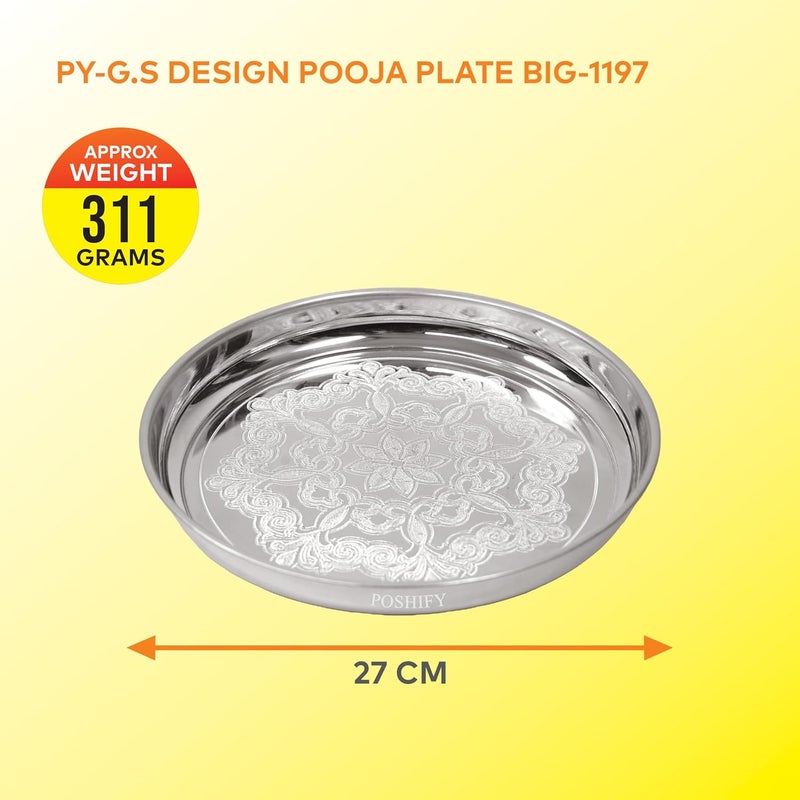 Poshify German Silver Pooja Thali Pooja Rituals Home Decor Meditation Yoga Silverware Diwali Decorations Diwali Gift Wedding Gift Puja Samagri Pooja Essentials Luxurious - Image 2