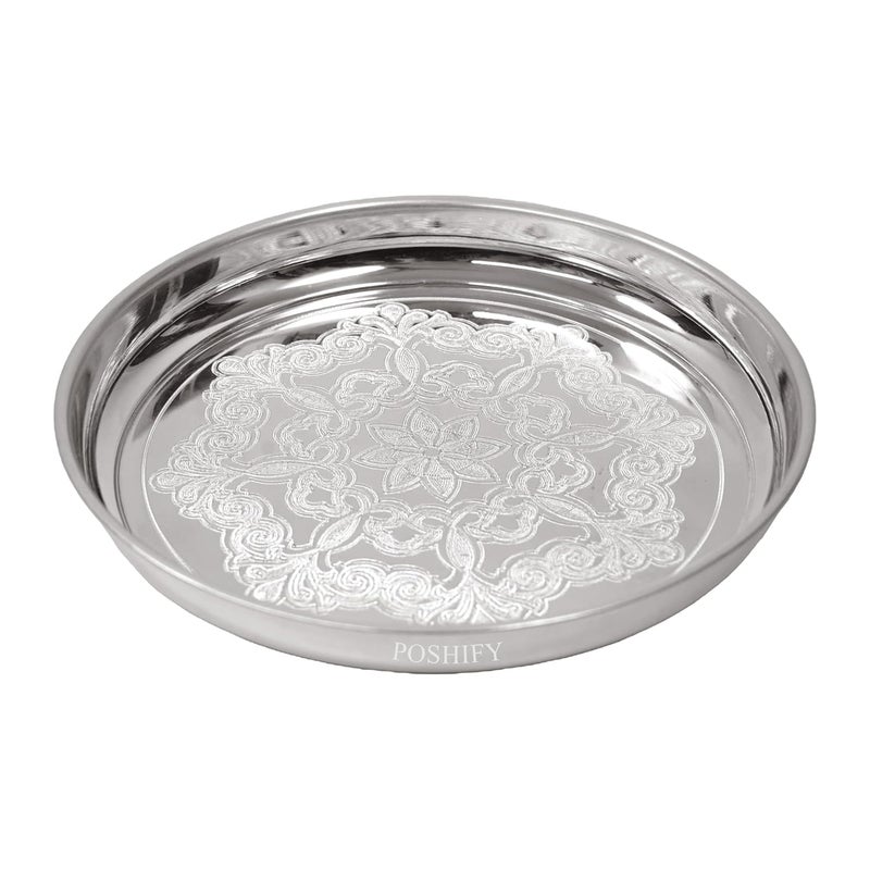 Poshify German Silver Pooja Thali Pooja Rituals Home Decor Meditation Yoga Silverware Diwali Decorations Diwali Gift Wedding Gift Puja Samagri Pooja Essentials Luxurious - Image 1