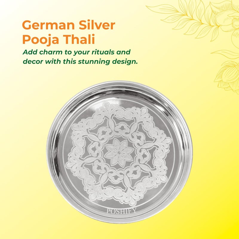 Poshify German Silver Pooja Thali Pooja Rituals Home Decor Meditation Yoga Silverware Diwali Decorations Diwali Gift Wedding Gift Puja Samagri Pooja Essentials Luxurious - Image 3