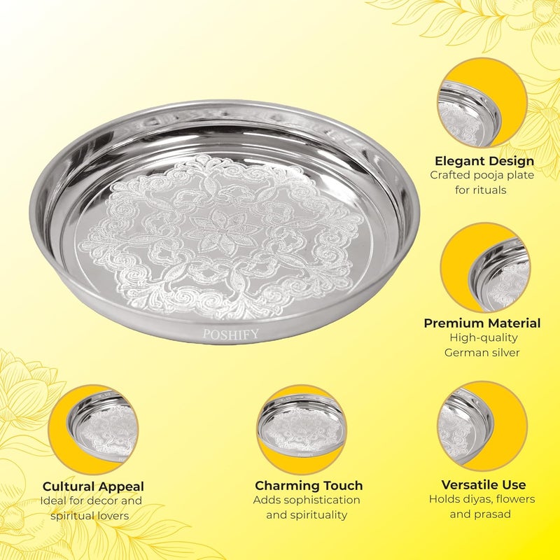 Poshify German Silver Pooja Thali Pooja Rituals Home Decor Meditation Yoga Silverware Diwali Decorations Diwali Gift Wedding Gift Puja Samagri Pooja Essentials Luxurious - Image 4