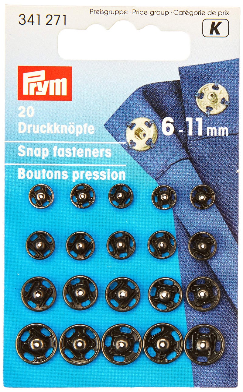 Prym 611 mm SewOn Snap Fasteners Pack of 20 Black