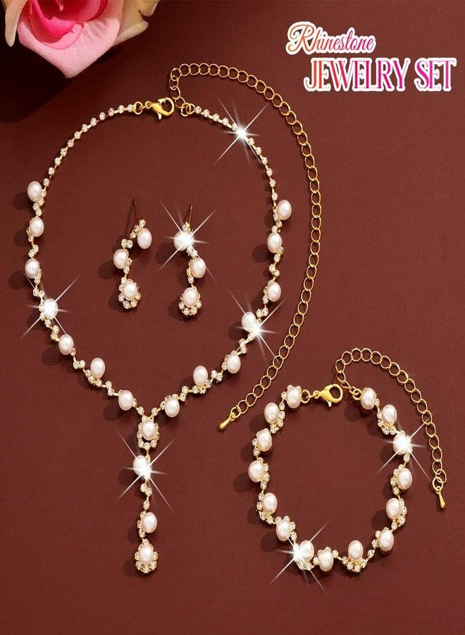 جورايس طقم مجوهرات زفاف من اللؤلؤ من GORAIS، يتضمن قلادة وأقراط ذهبية، وهو عبارة عن مجوهرات أزياء للنساء والعروس. - Image 5