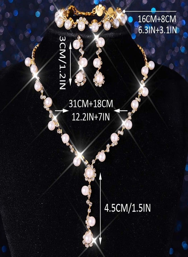 جورايس طقم مجوهرات زفاف من اللؤلؤ من GORAIS، يتضمن قلادة وأقراط ذهبية، وهو عبارة عن مجوهرات أزياء للنساء والعروس. - Image 2