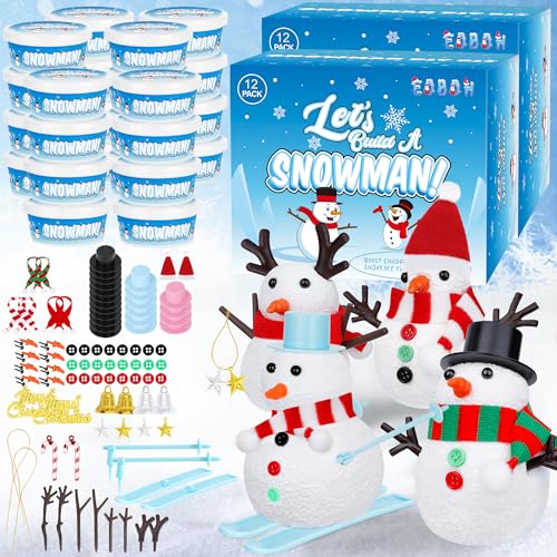 EOBOH 24 Pack Build a Snowman Kit Christmas DIY Snowman Crafts for Kids Bulk Snowman Kit Winter Decorations Indoor Creative Kids Air Dry Clay Modeling Crafts Kit for Christmas Gifts Favor Supplies - Image 1