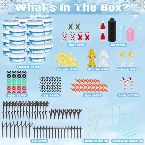 EOBOH 24 Pack Build a Snowman Kit Christmas DIY Snowman Crafts for Kids Bulk Snowman Kit Winter Decorations Indoor Creative Kids Air Dry Clay Modeling Crafts Kit for Christmas Gifts Favor Supplies - Image 5