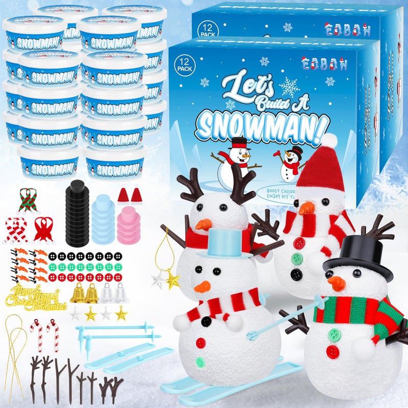 EOBOH 24 Pack Build a Snowman Kit Christmas DIY Snowman Crafts for Kids Bulk Snowman Kit Winter Decorations Indoor Creative Kids Air Dry Clay Modeling Crafts Kit for Christmas Gifts Favor Supplies - Image 3