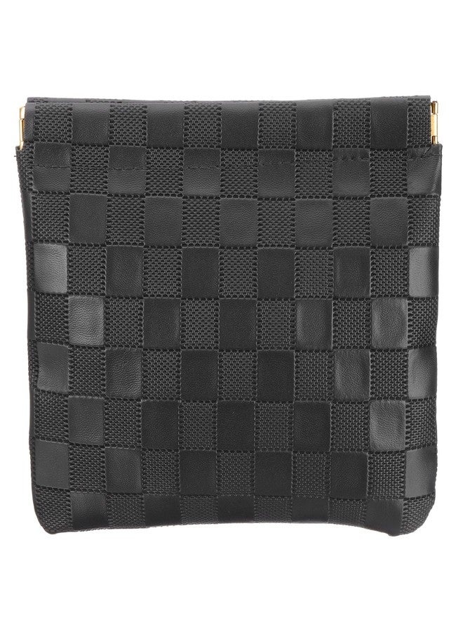 PATIKIL Small Snap Closure Pouches for Purse, 5.5"x7.1" Mini Waterproof Leather Checkered Makeup Bag Portable No Zipper Self-Closing Travel Pocket Organizer Pouch Cosmetic Bag, Black - Image 1