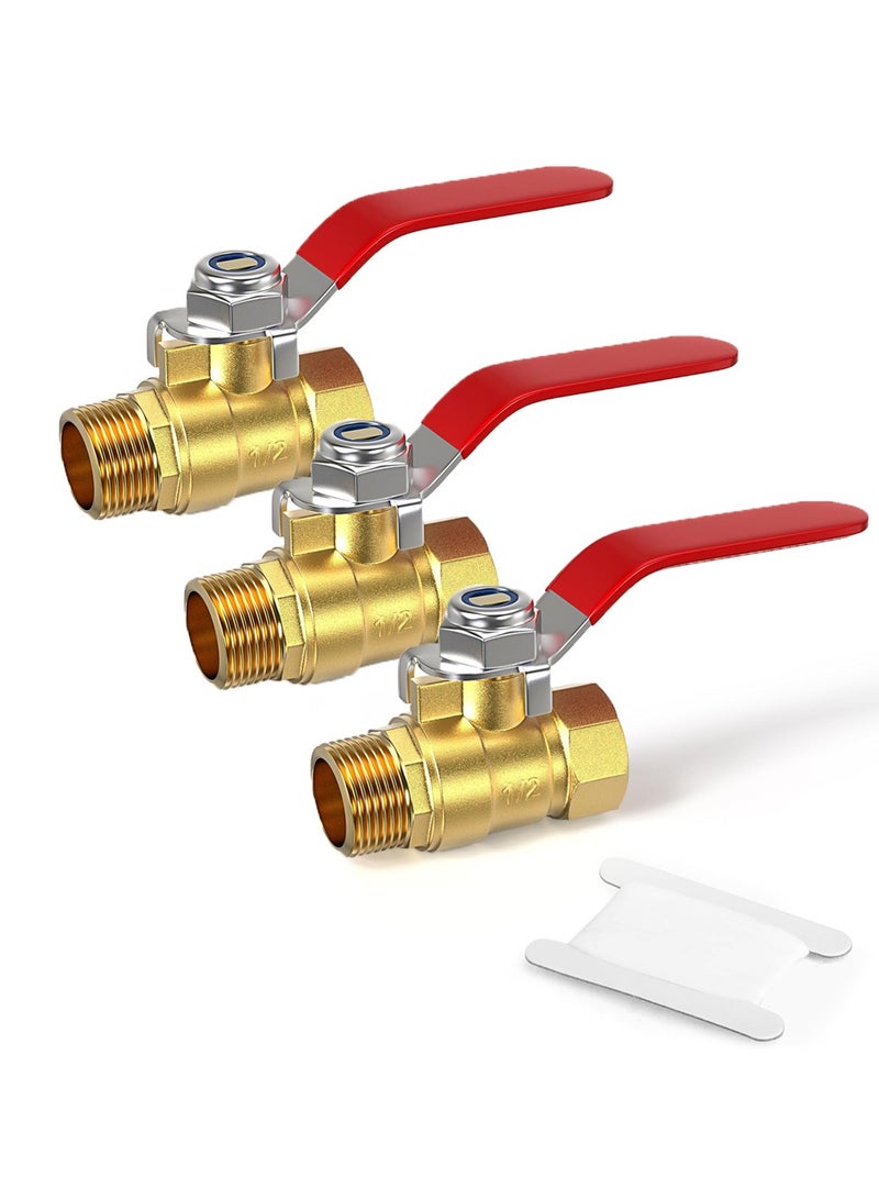 3Pcs Ball Valve 1/2 Inch Brass Mini Ball Valve Shut Off Switch 1/2 Inch Male x Female NPT Thread Pipe Fitting Thread Pipe Fitting Air Compressor Shut Off Valve - Image 1