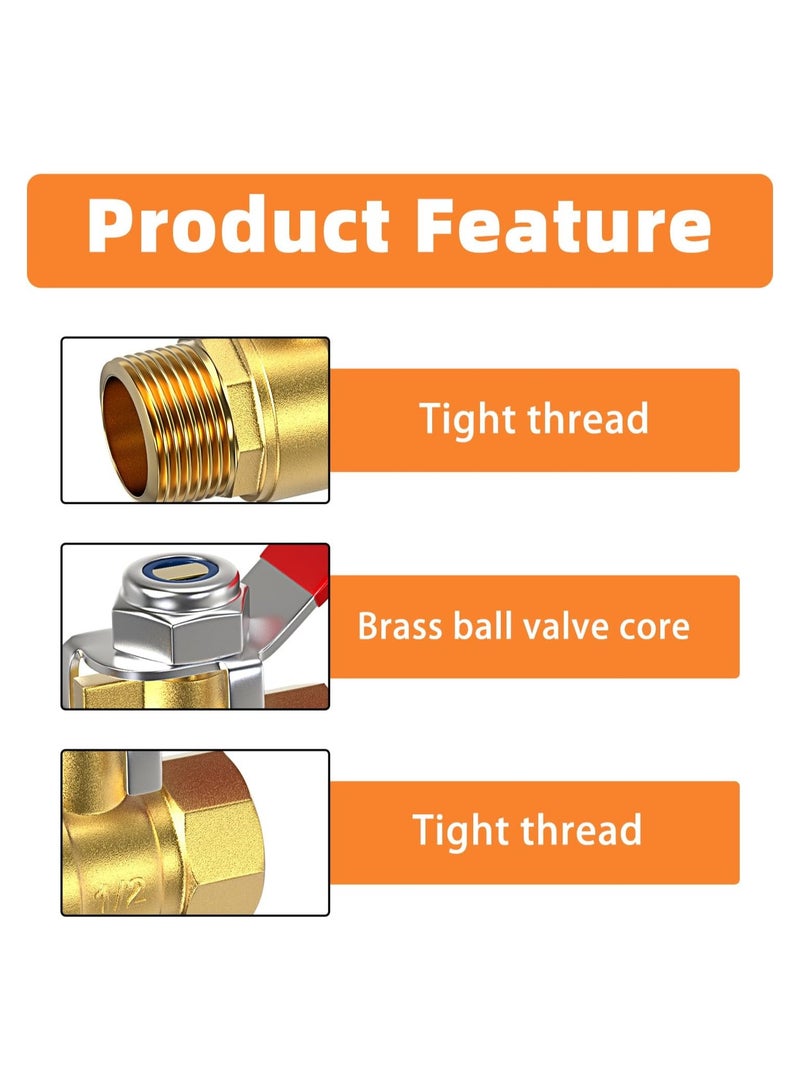 3Pcs Ball Valve 1/2 Inch Brass Mini Ball Valve Shut Off Switch 1/2 Inch Male x Female NPT Thread Pipe Fitting Thread Pipe Fitting Air Compressor Shut Off Valve - Image 4