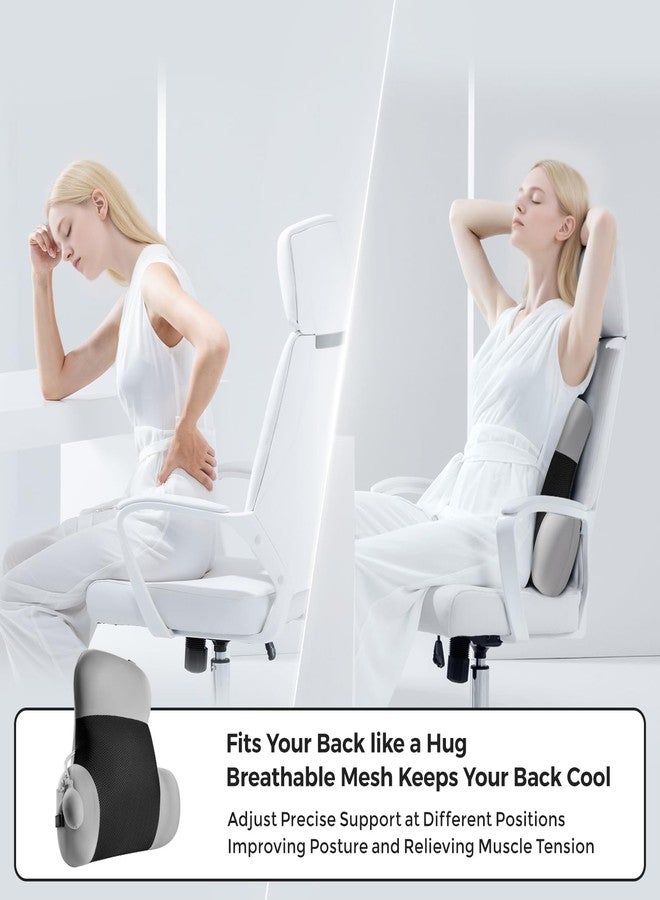 BEBAS Adjustable Air Lumbar Support Pillow for Office Chair, Car & Gaming Chair Memory Foam Back Support for Pain Relief & Posture Correction with Washable Cover, Grey - Image 3