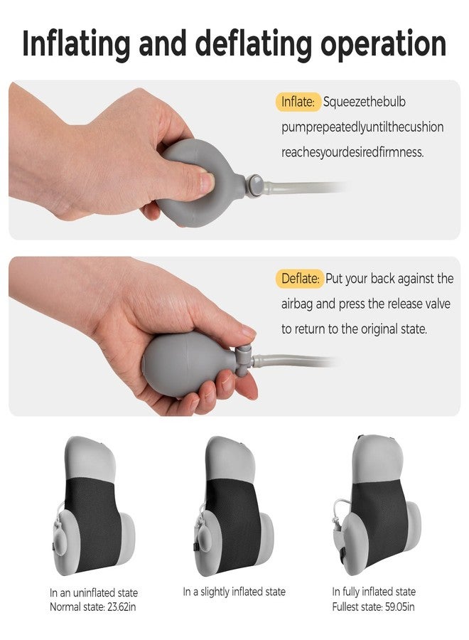 BEBAS Adjustable Air Lumbar Support Pillow for Office Chair, Car & Gaming Chair Memory Foam Back Support for Pain Relief & Posture Correction with Washable Cover, Grey - Image 2