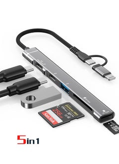 FLOWING 5 in 1 SD Card Reader Adapter, [MFi Certified] USB C & Lightning to Micro SD/SD Card Reader & USB OTG Adapter with USB C Fast Charging Port Compatible with iPhone 15/14/13/12/11/XS/XR/X/8/iPad  - Image 1