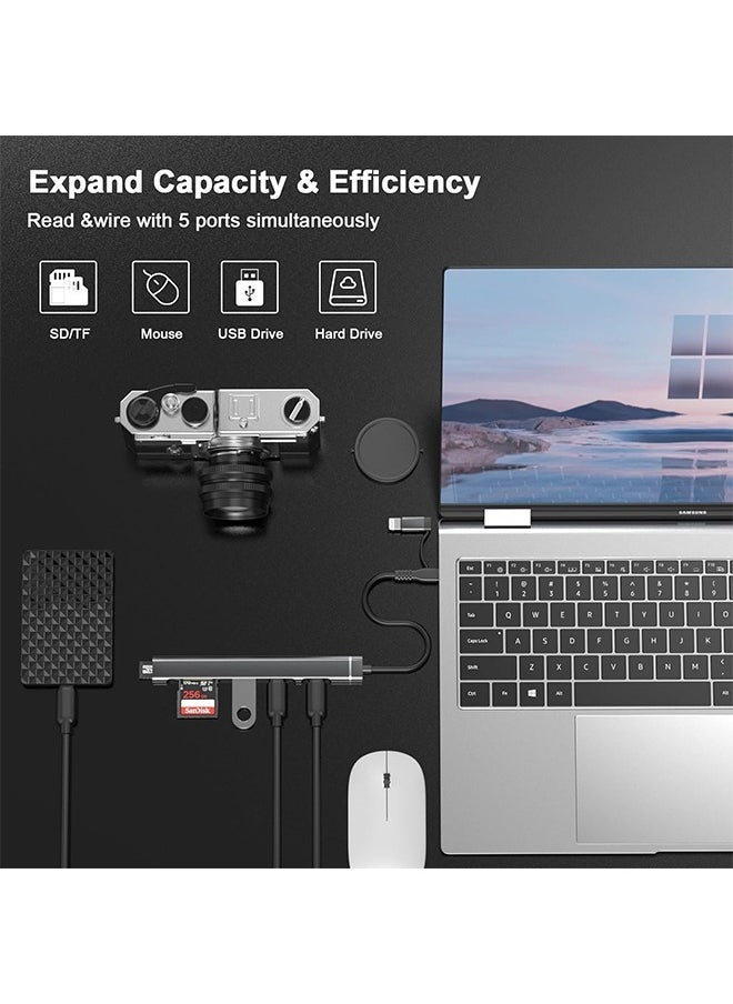 5 in 1 SD Card Reader Adapter, [MFi Certified] USB C & Lightning to Micro SD/SD Card Reader & USB OTG Adapter with USB C Fast Charging Port Compatible with iPhone 15/14/13/12/11/XS/XR/X/8/iPad