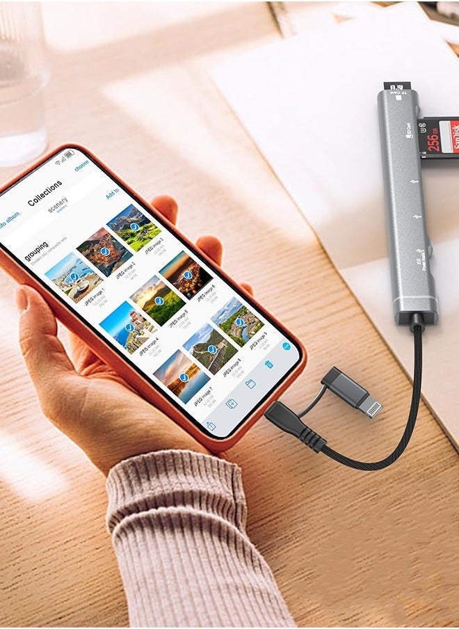 5 in 1 SD Card Reader Adapter, [MFi Certified] USB C & Lightning to Micro SD/SD Card Reader & USB OTG Adapter with USB C Fast Charging Port Compatible with iPhone 15/14/13/12/11/XS/XR/X/8/iPad