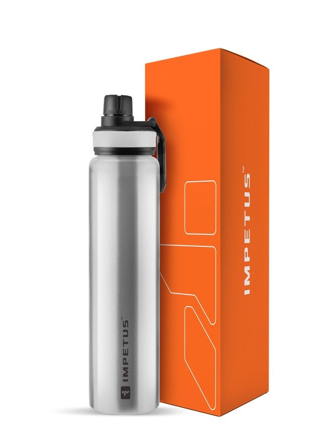 IMPETUS Stainless Steel Water Bottle 1L – Sipper Bottle with Carry Handle, Leakproof, Rust-Resistant & Durable, for Men & Women | Gym, School, Office & Daily Use – Grey - Image 1