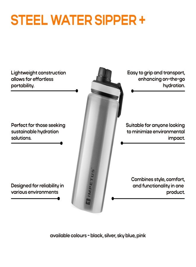 IMPETUS Stainless Steel Water Bottle 1L – Sipper Bottle with Carry Handle, Leakproof, Rust-Resistant & Durable, for Men & Women | Gym, School, Office & Daily Use – Grey - Image 4