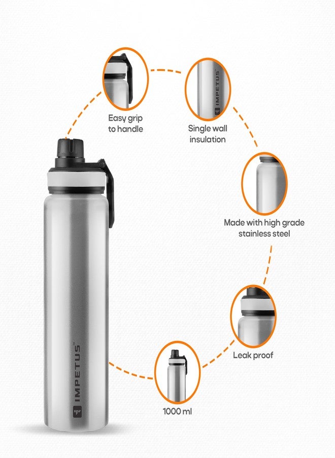 IMPETUS Stainless Steel Water Bottle 1L – Sipper Bottle with Carry Handle, Leakproof, Rust-Resistant & Durable, for Men & Women | Gym, School, Office & Daily Use – Grey - Image 2