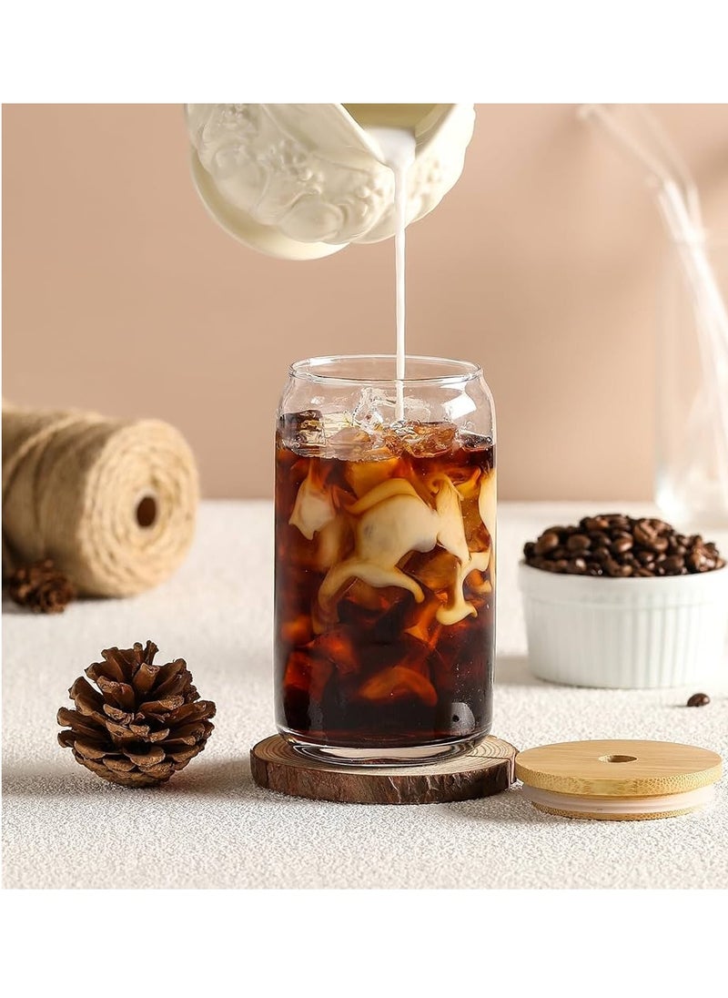 Generic Drinking Glasses with Bamboo Lids and Glass Straw 4pcs Set - 16oz Can Shaped Glass Cups, Mocktail Glasses, Iced Coffee Glasses, Cute Tumbler Cup, Ideal for Cocktail,Gift - 2 Cleaning Brushes  - Image 3
