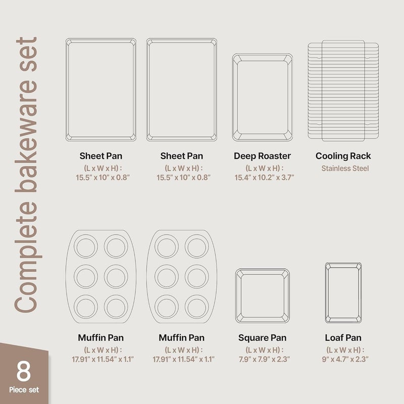 BAKKENMASTER Baking Set – 8 Piece Kitchen Oven Bakeware Set – Deluxe Non-Stick Black Coating Inside and Outside – Carbon Steel – Red Silicone Handles – PFOA PFOS and PTFE Free by Bakken - Image 2