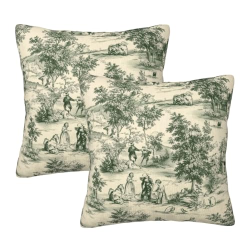 Droerfes French Vintage Throw Pillow Covers Set of 2 Couch Pillow Case Decoration Cushion Covers for Sofa Home Living Room Bedroom Outdoor 18X18 Inch - Image 1