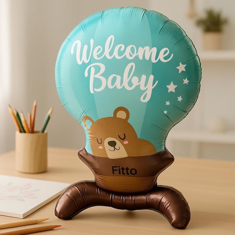 Fitto Blue Foil Balloon Welcome Baby Design 56x90CM - Baby Shower Decor and Party Decoration - Image 2