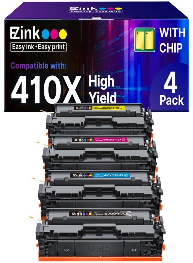 E-Z Ink Compatible Toner Cartridge Replacement for HP 410X 410A CF410X CF411X CF412X CF413X to use with Color Laserjet Pro MFP M477fdw M477fdn M477fnw Pro M452dn M452nw M452dw Toner Ink (4 Pack) - Image 1
