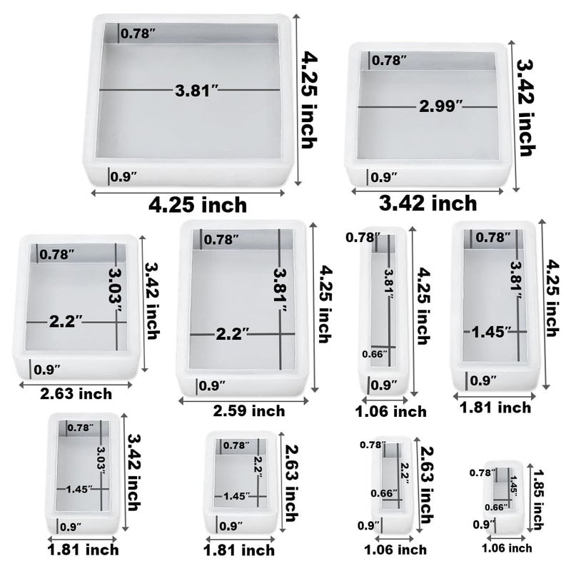 RESINWORLD Upgraded 10 Sizes Epoxy Resin Molds Silicone Kit, Square Rectangle Silicone Molds for Resin, Soap, Candles, Specimen, Dried Flower - Image 2